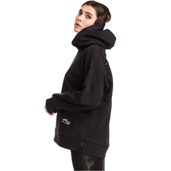 NWT CHRLDR Black Bandana Patch Hoodie Sweatshirt, Size Large - Picture 3 of 5